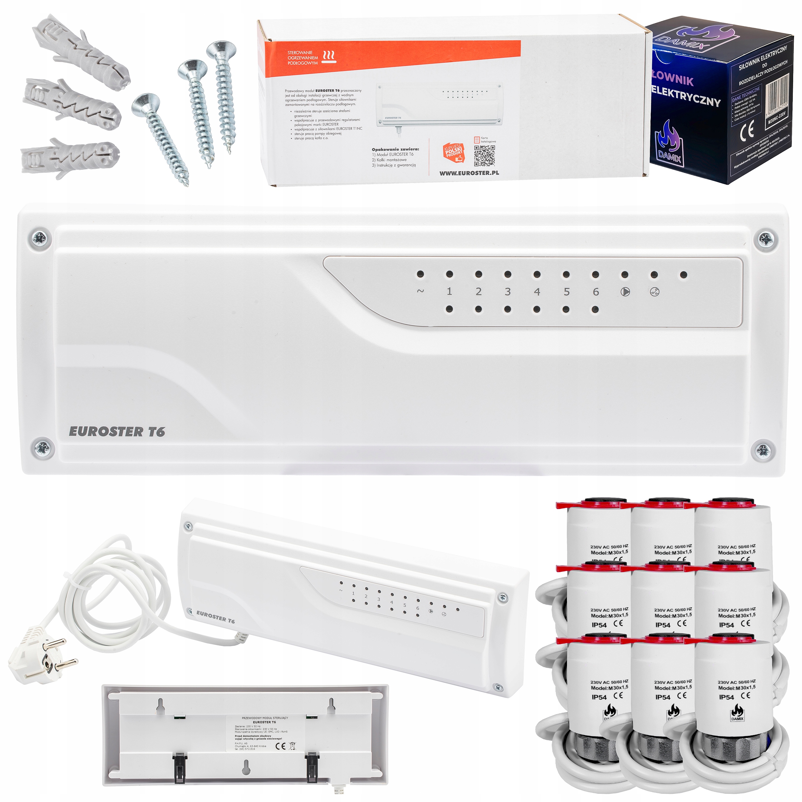 Sterownik Listwa Euroster T6 9xSIŁOWNIK Termoelektryczny M30NC 230V Damix