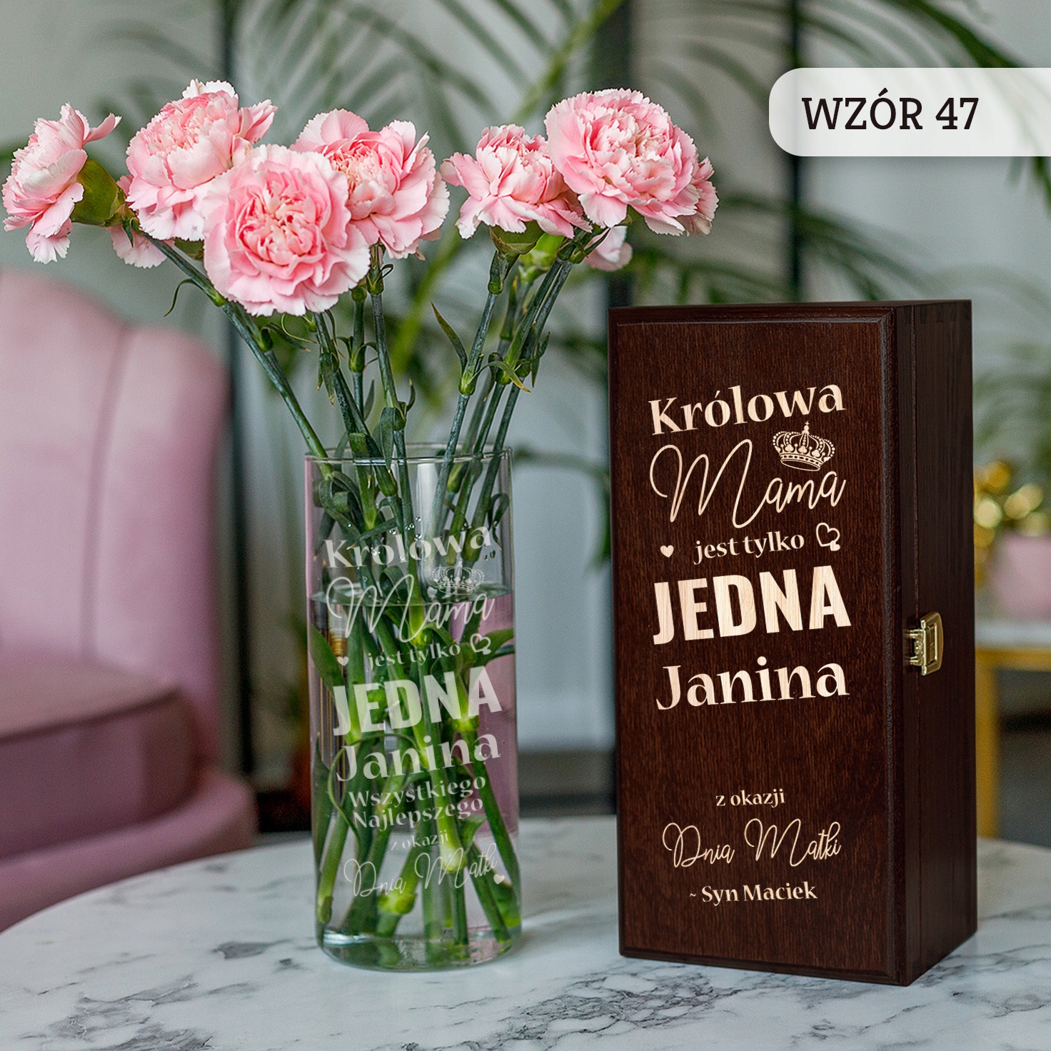 PREZENT NA DZIEŃ MATKI WAZON SZKLANY WAZON CYLINDER PREZENT NA DZIEŃ MAMY Waga produktu z opakowaniem jednostkowym 0.2 kg