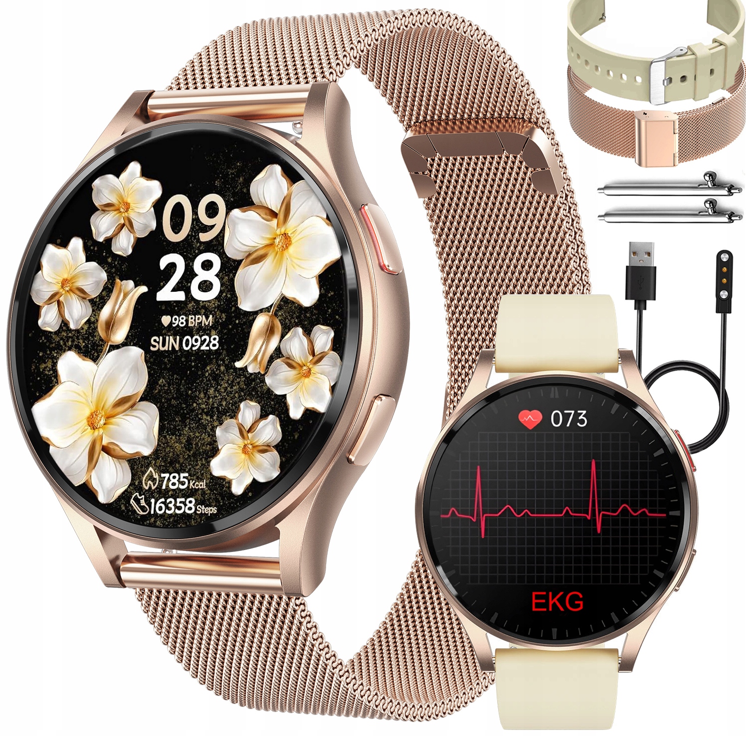 Zegarek Smartwatch Damski Ekg Glukoza Hrv Bmi Amoled Ciśnieniomierz Rozmowy