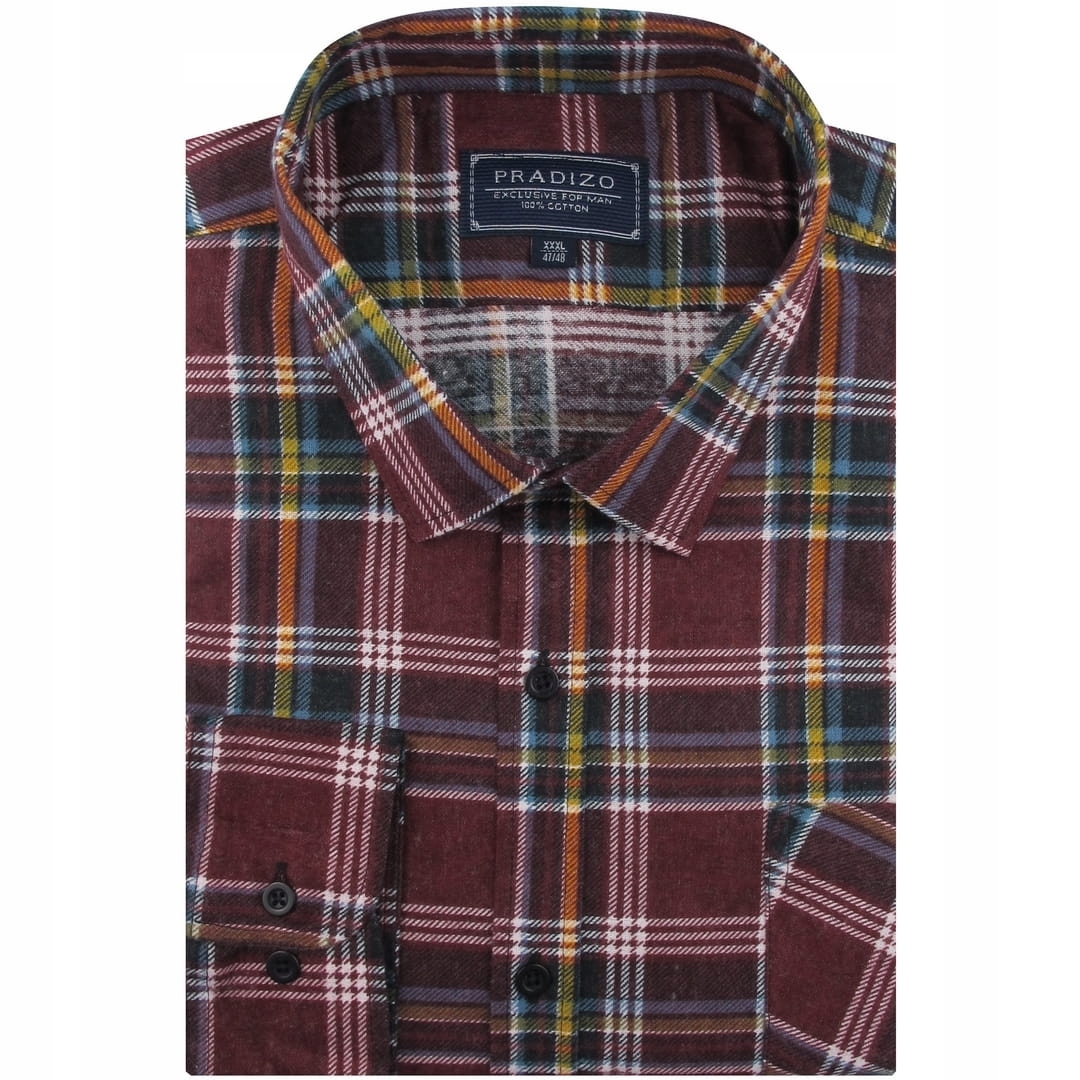 Flanelowa Koszula Męska na co dzień bordowa w kratę Duże rozmiary J012