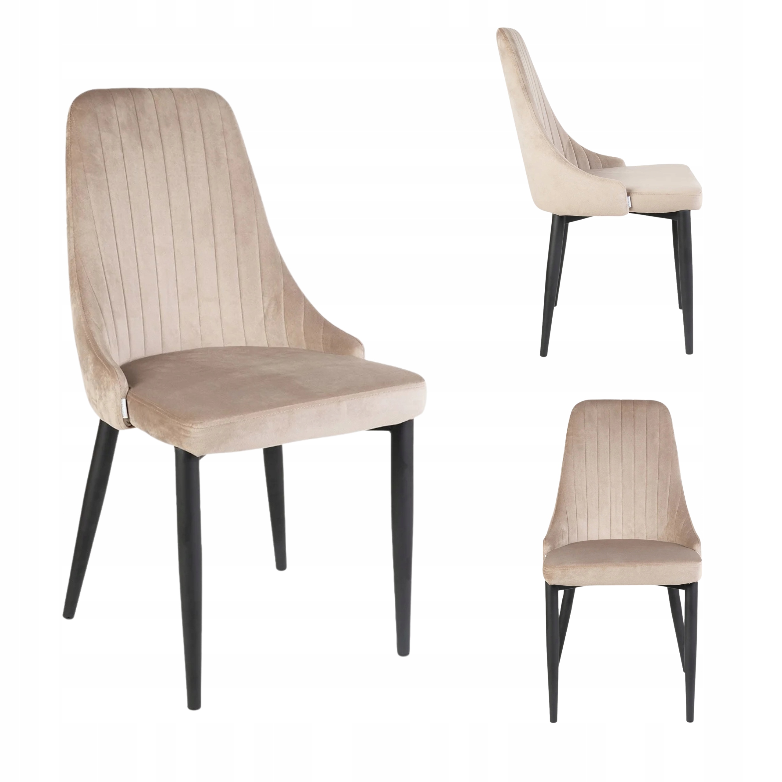 Krzesło tapicerowane Louis welurowe beżowe do jadalni salonu metalowe nogi