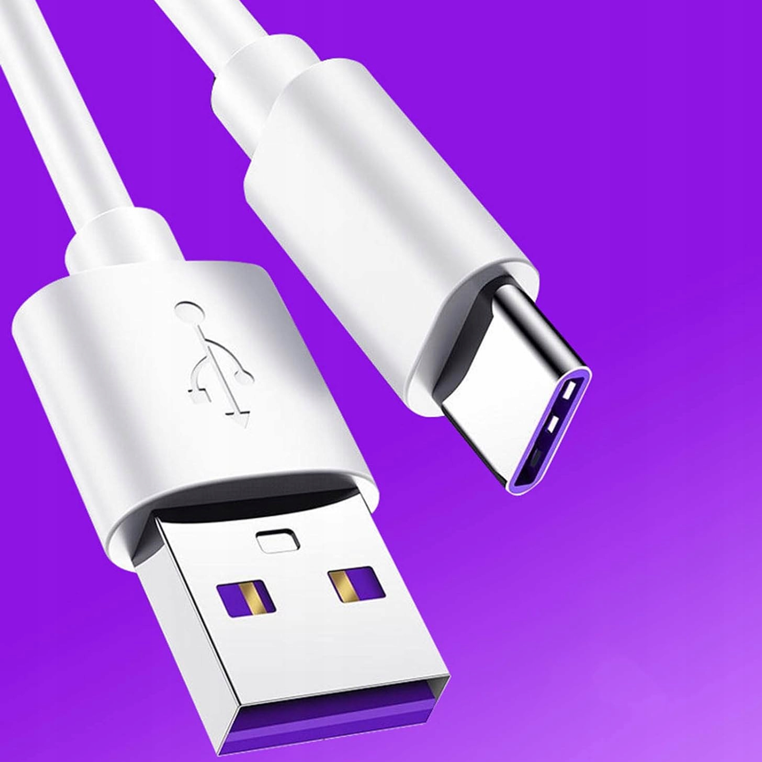 KABEL ŁADOWARKA USB - USB TYP-C SUPER FAST QUICK CHARGE 5A QC 3.0 DŁUGI 2m Kolor biały