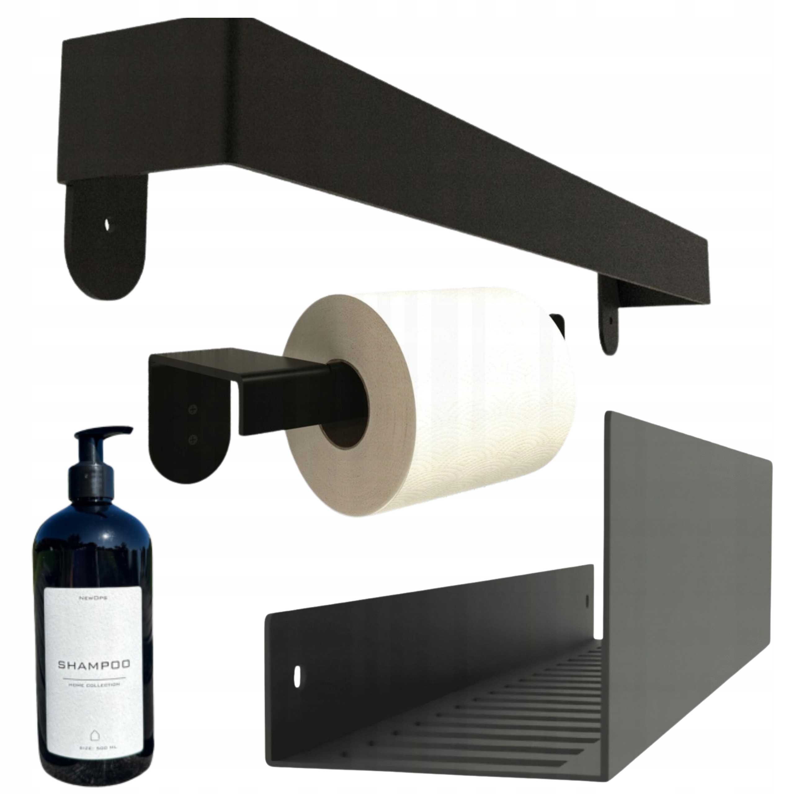 Set Polica Vešiak Na Kúpeľňový Papier Loft Čierny 40 cm