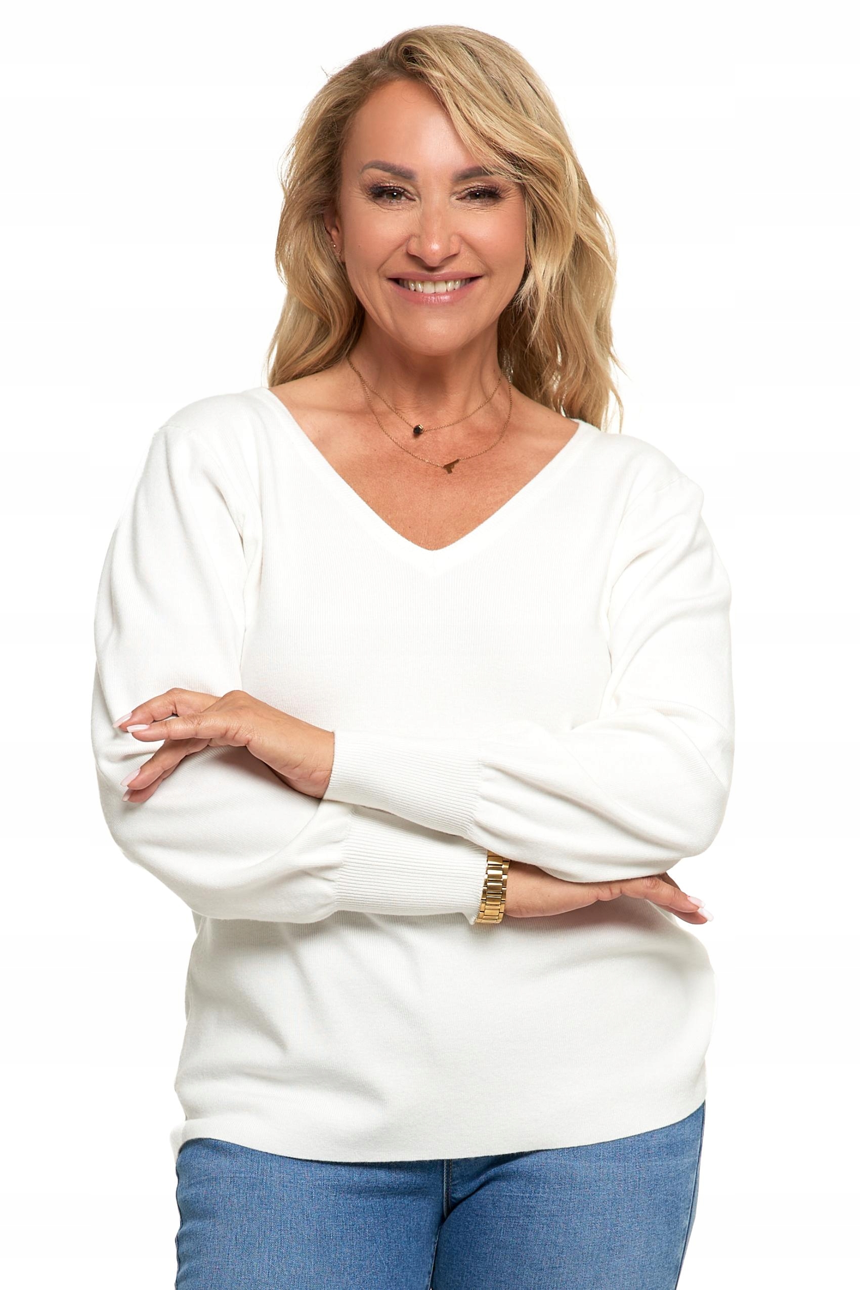 SWETER DAMSKI ELEGANCKI MODNY CIEPŁY DEKOLT SEREK WISKOZA MORAJ L Marka Moraj