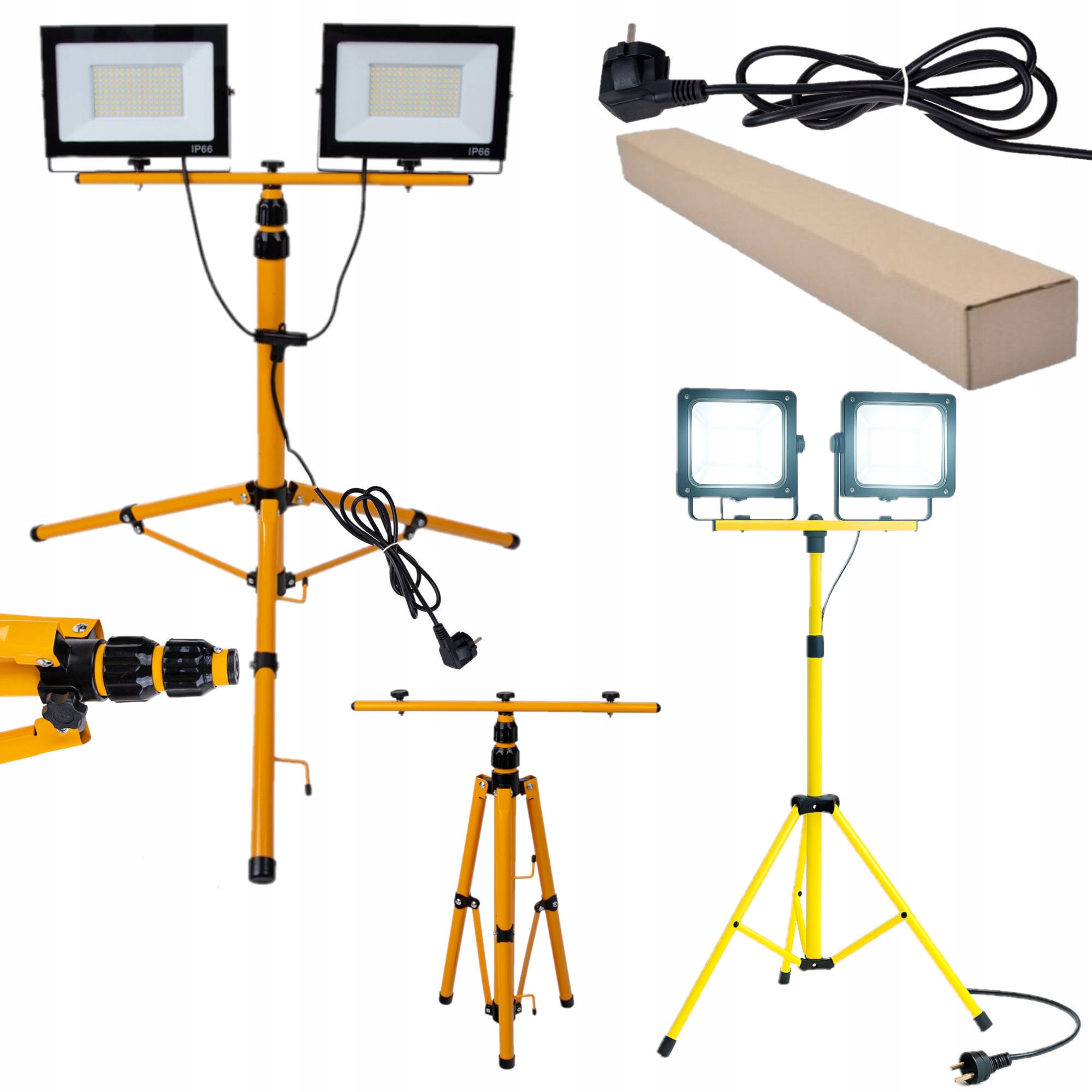 Osvětlovač 100 W Halogenový stavební Led lampa Mocná Skládací stojan 60-160 cm