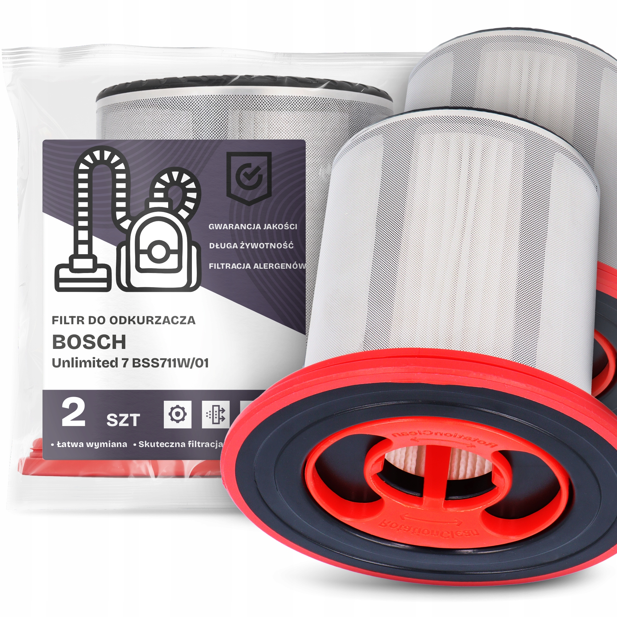 2x Vzduchový Filtr pro Vysavač Bosch Unlimited 7 BSS711W/01 Hepa Em-w