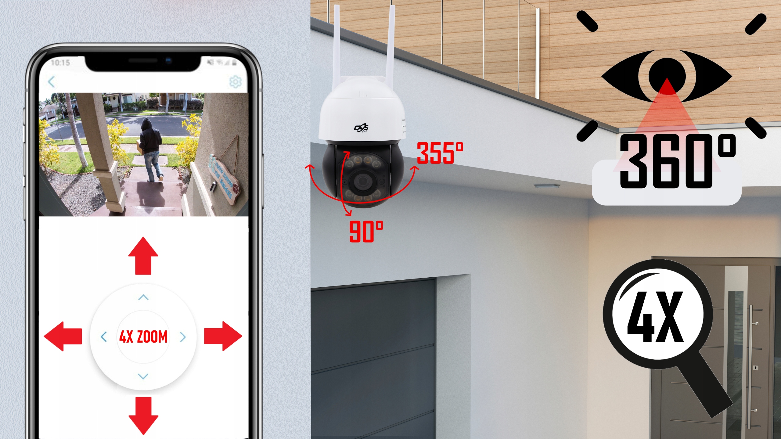 KAMERA WIFI ZEWNĘTRZNA OBROTOWA 5Mpx 4xZOOM ONVIF MIKROFON GŁOŚNIK DVS Model DVS-SDIP5036EC-IRW