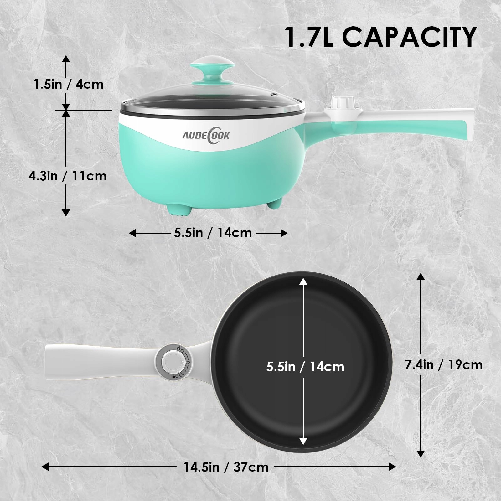 AUDECOOK Elektryczny Garnek Hot Pot 1,7L Przenośna Patelnia — miniatura 7