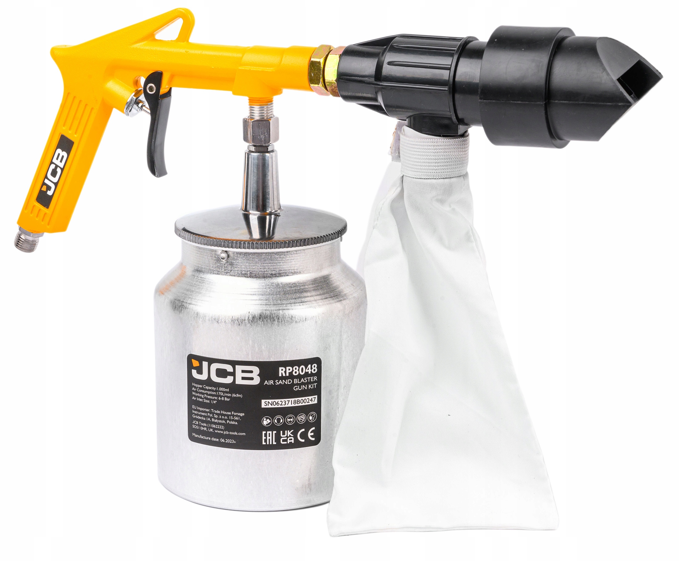 PISTOLET PNEUMATYCZNY DO PIASKOWANIA PIASKARKA JCB ZBIORNIK 1L ŚCIERNIWO Marka JCB