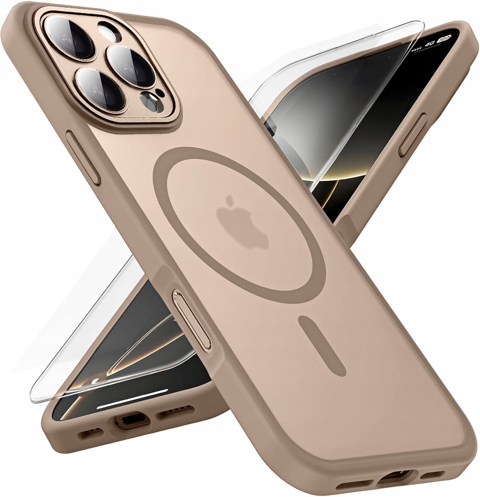 Etui do iPhone 16 Pro do MagSafe Wzmacniane 360° Matt Pustynny Tytan Szkło
