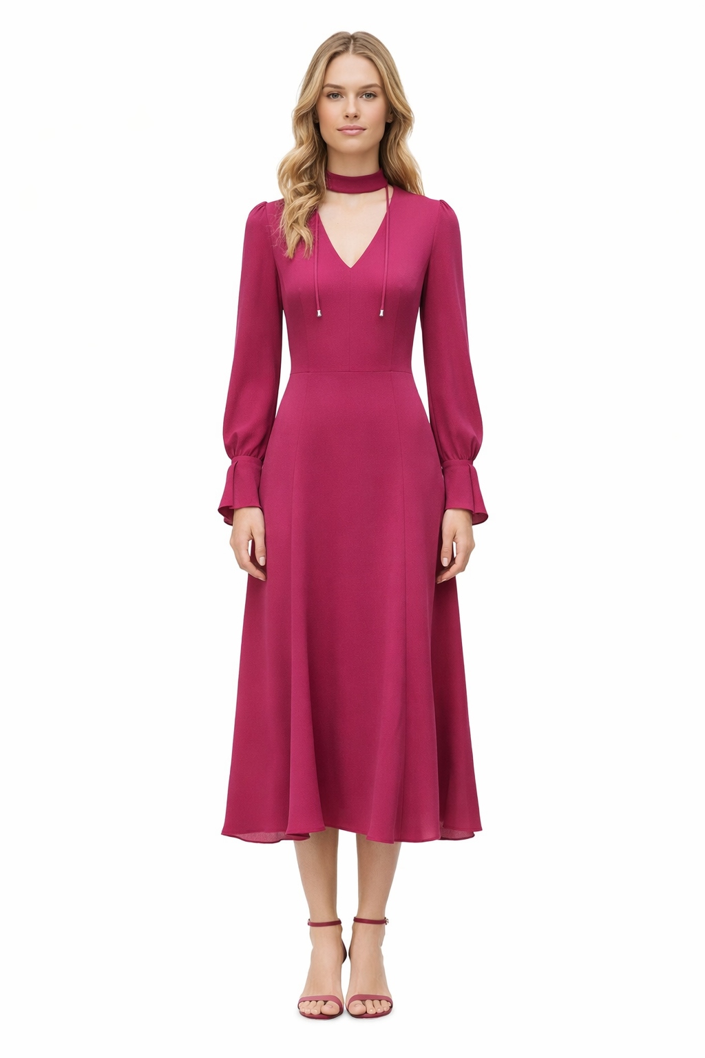 Patrizia Pepe Růžová Šaty MIDI Se Zavazováním U Výstřihu Hedvábí 42 I3C