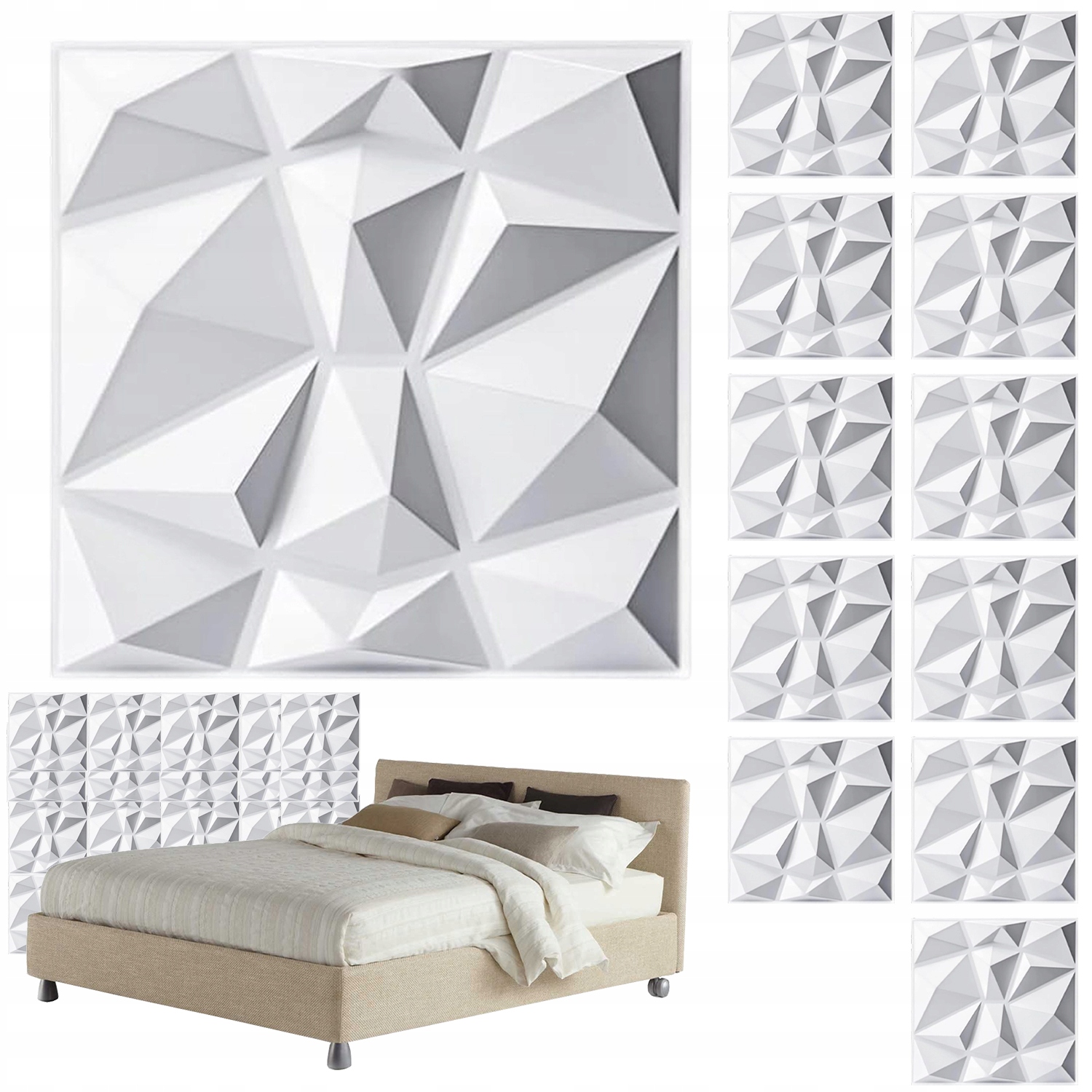 Stropní Kazety Bílé 3D Diamantové Nástěnné Panely 50 CM X 50 CM 12 Ks