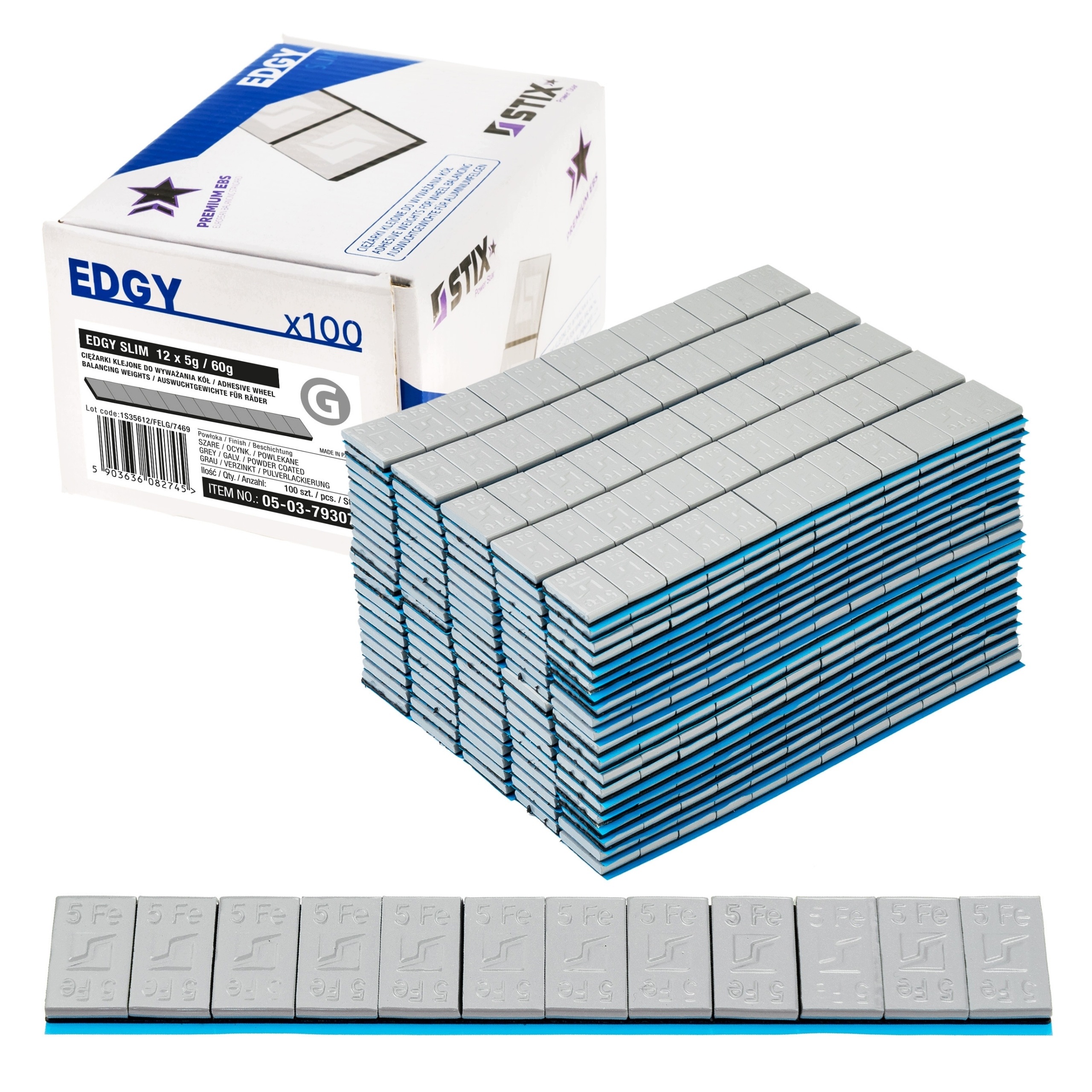 Ciężarki Klejone 12x 5g 100 szt. Do Felg Kół Powlekane Edgy Slim Fe Stix