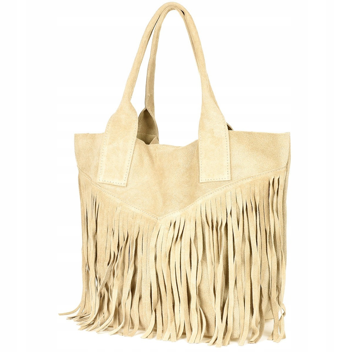 Béžová dámská kožená semišová kabelka A4 s velkým střapcem L83