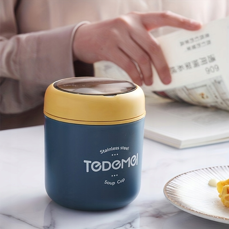 Pojemnik obiadowy na zupę ze składaną łyżką niebieski stal nierdzewna 530ml Model soup cup