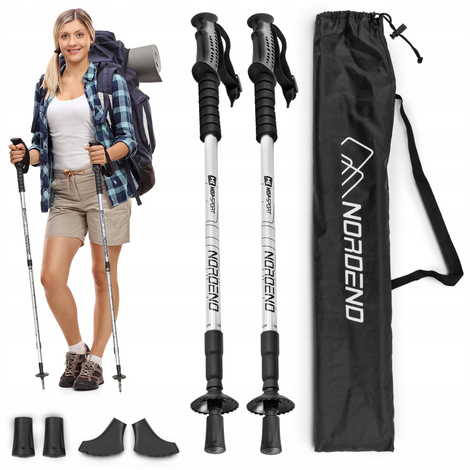Kije trekkingowe Nordend srebrne kije turystyczne aluminiowe nordic walking