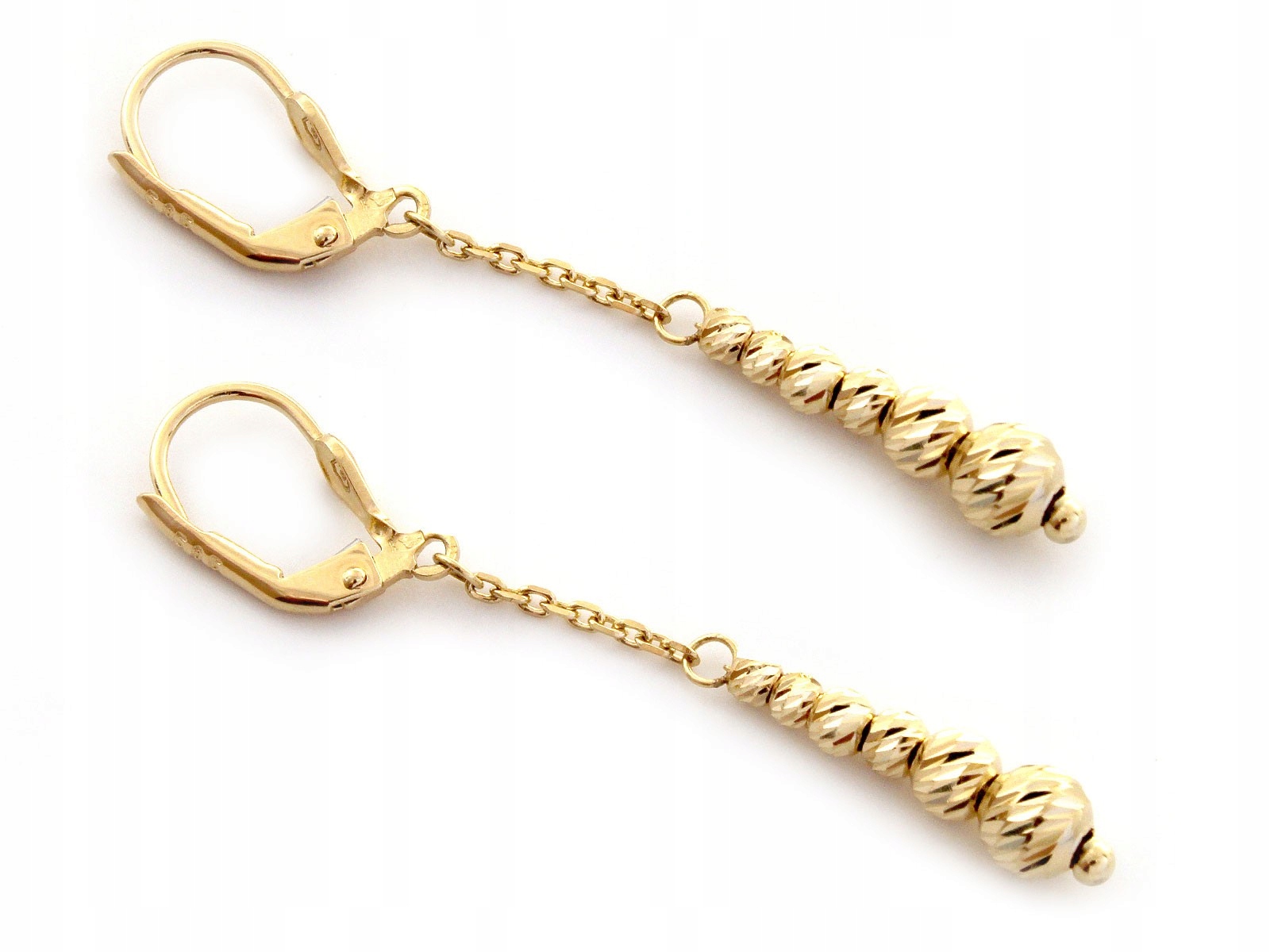 Dámské zlaté náušnice 585 dlouhé s kuličkami na řetízku jako dárek