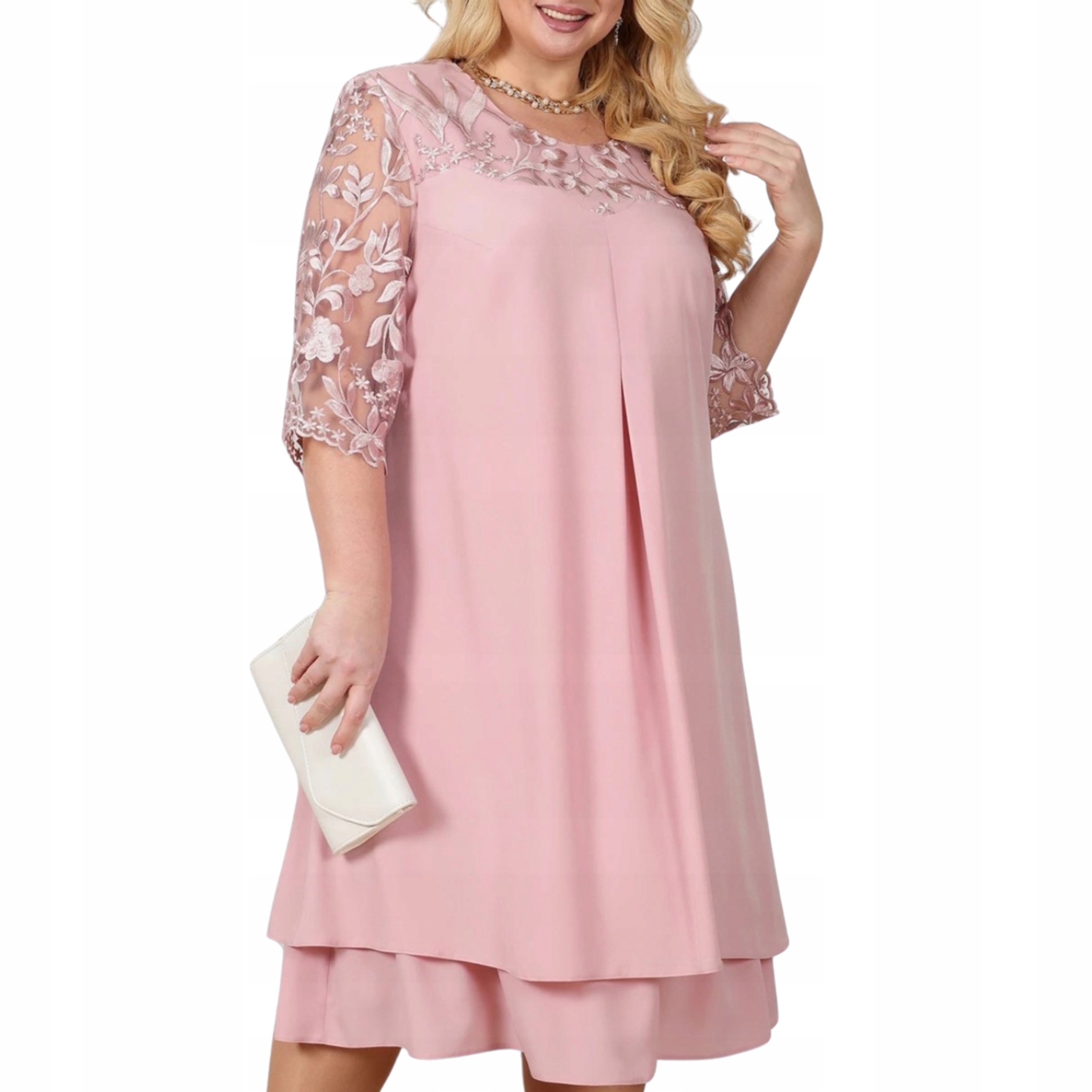 Sukienka damska wieczorowa midi koronkowa kwiatowa Plus Size