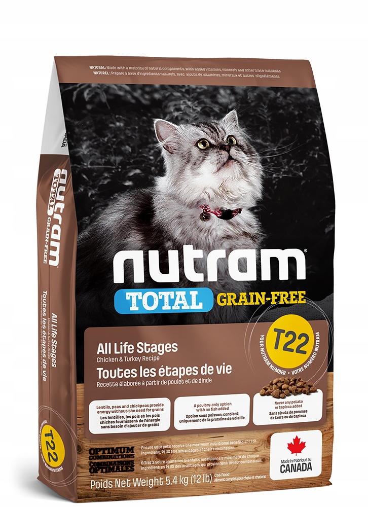 Levně Nutram Cat T22 Total Grain Free Krůta Slepice 5.4 kg Koťata a kočky Holistic