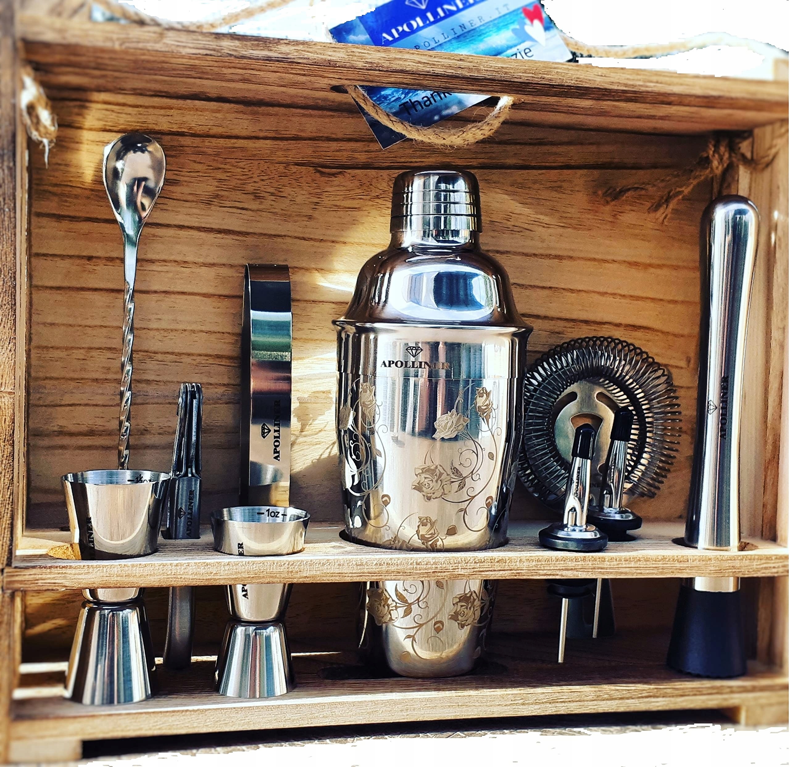 Barmanská sada Apolliner 16 prvků Nerezová Ocel Elegantní dřevěná
