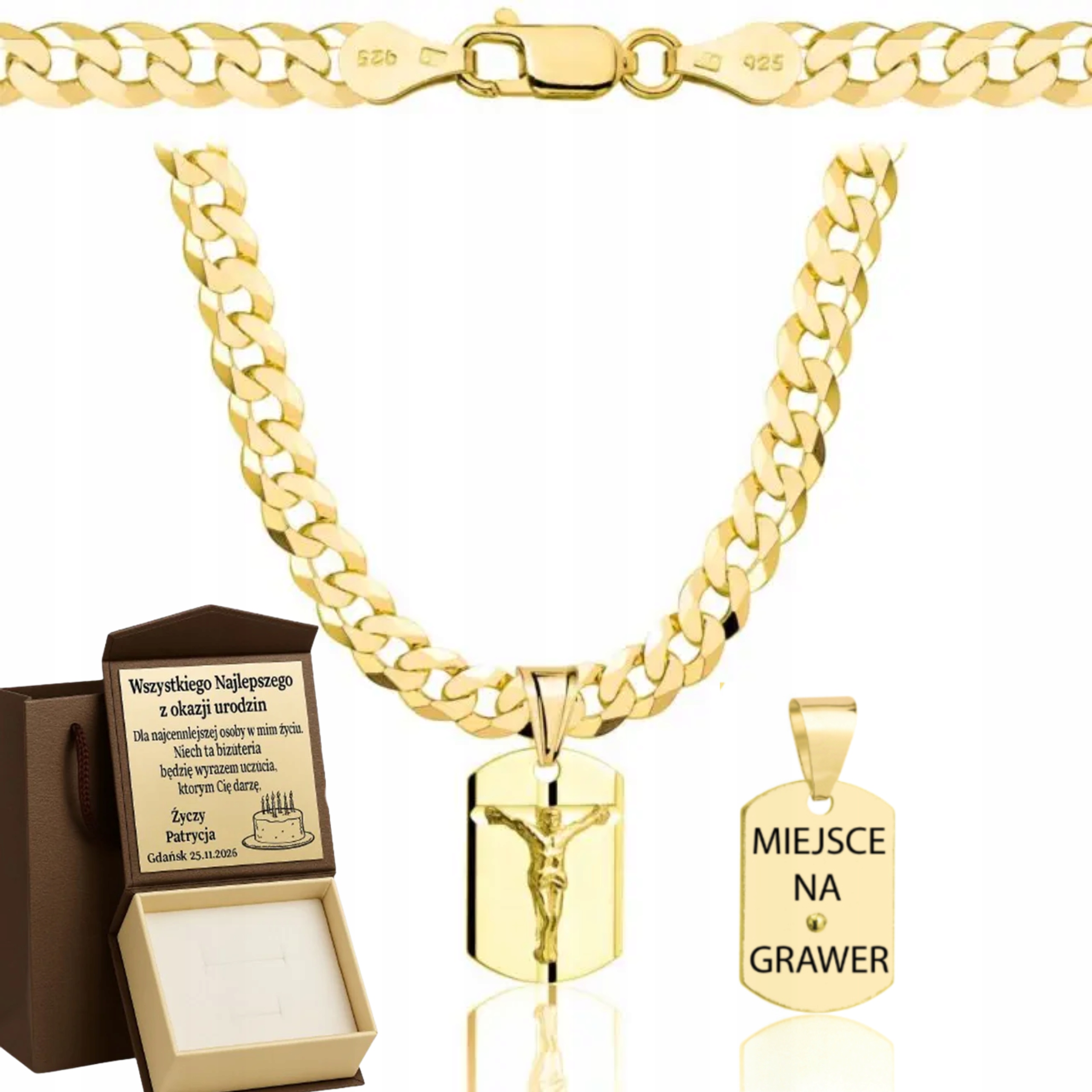Zlatý Plný Řetízek Pánský Pancr S Medailonem Ryzost 925 585 Gravírování Bonus