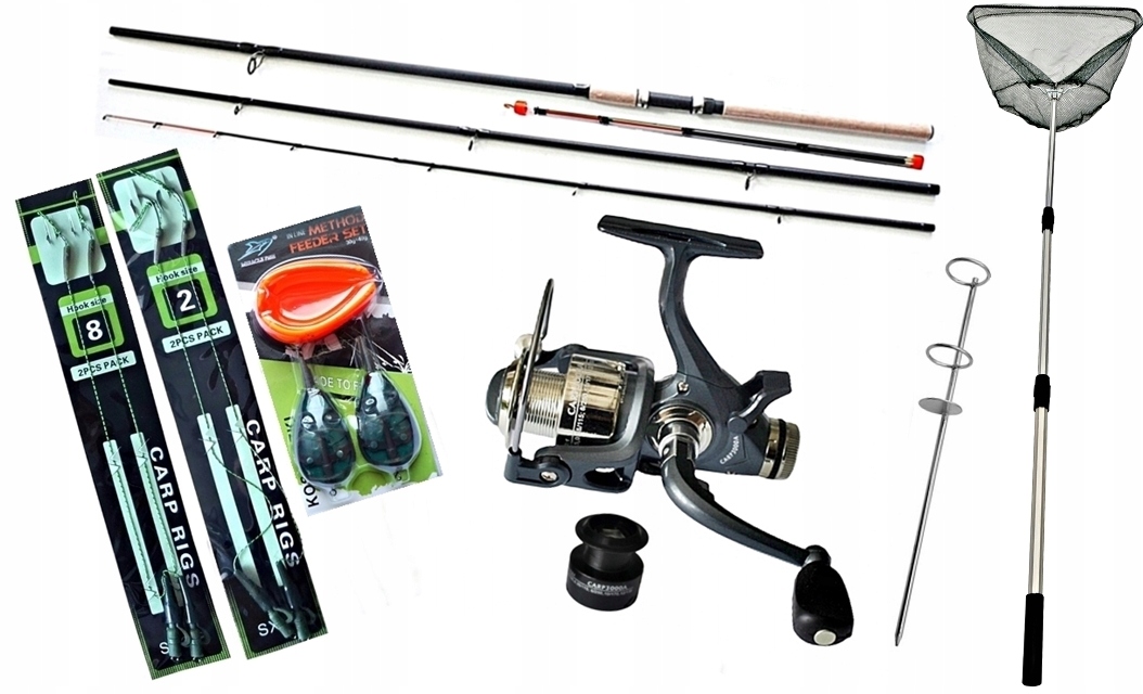 Zestaw 54 Feeder Big BULL360cm. Kołowrotek Carp 3000A Podbierak Akcesoria