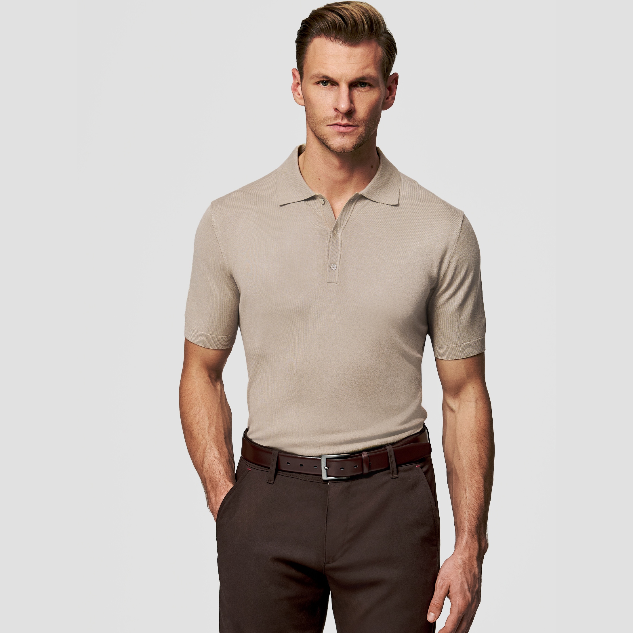 Pánské svetrové polo v béžové barvě Jednoduchý střih Pako Lorente vel