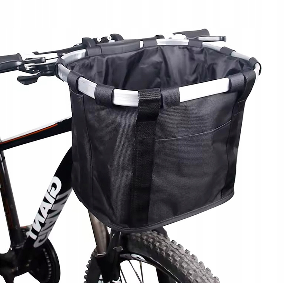DUŻY KOSZ ROWEROWY PRZEDNI KOSZYK NA KIEROWNICĘ UCHWYT SAKWA TORBA CZARNY