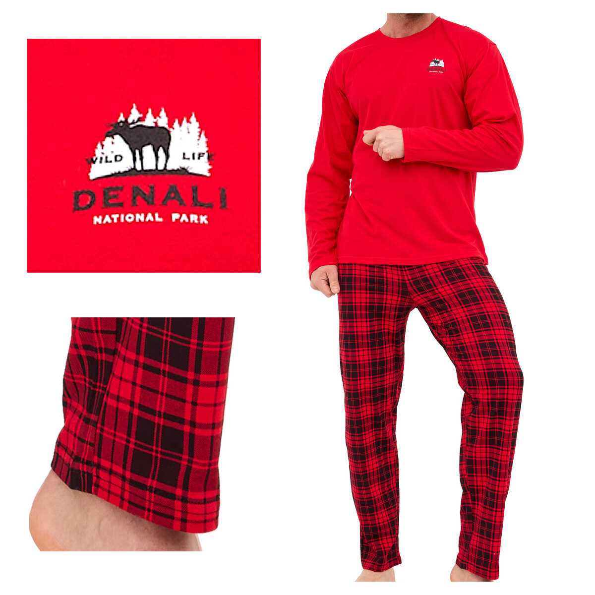 Cornette Pánské pyžamo bavlna s dlouhým rukávem Denali 124/305 červená L