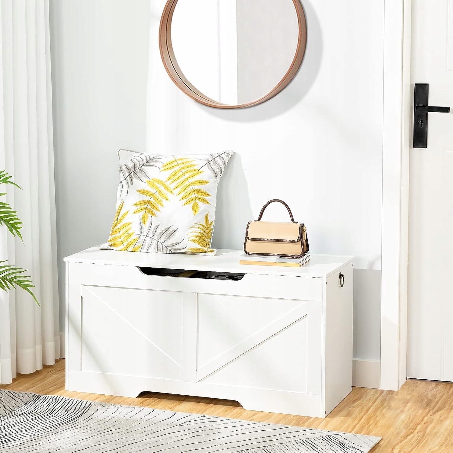 SKRZYNIA KUFER DO PRZECHOWYWANIA NA UBRANIA ZABAWKI BUTY POŚCIEL, BIAŁA Głębokość mebla 40 cm