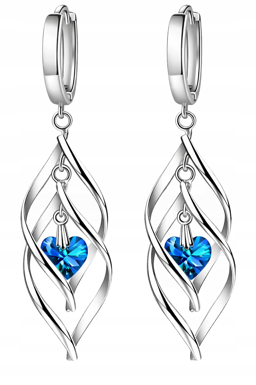 Stříbrné Náušnice 925 Závěsné srdce Bermuda Blue Elegantní Dárek Dlouhé