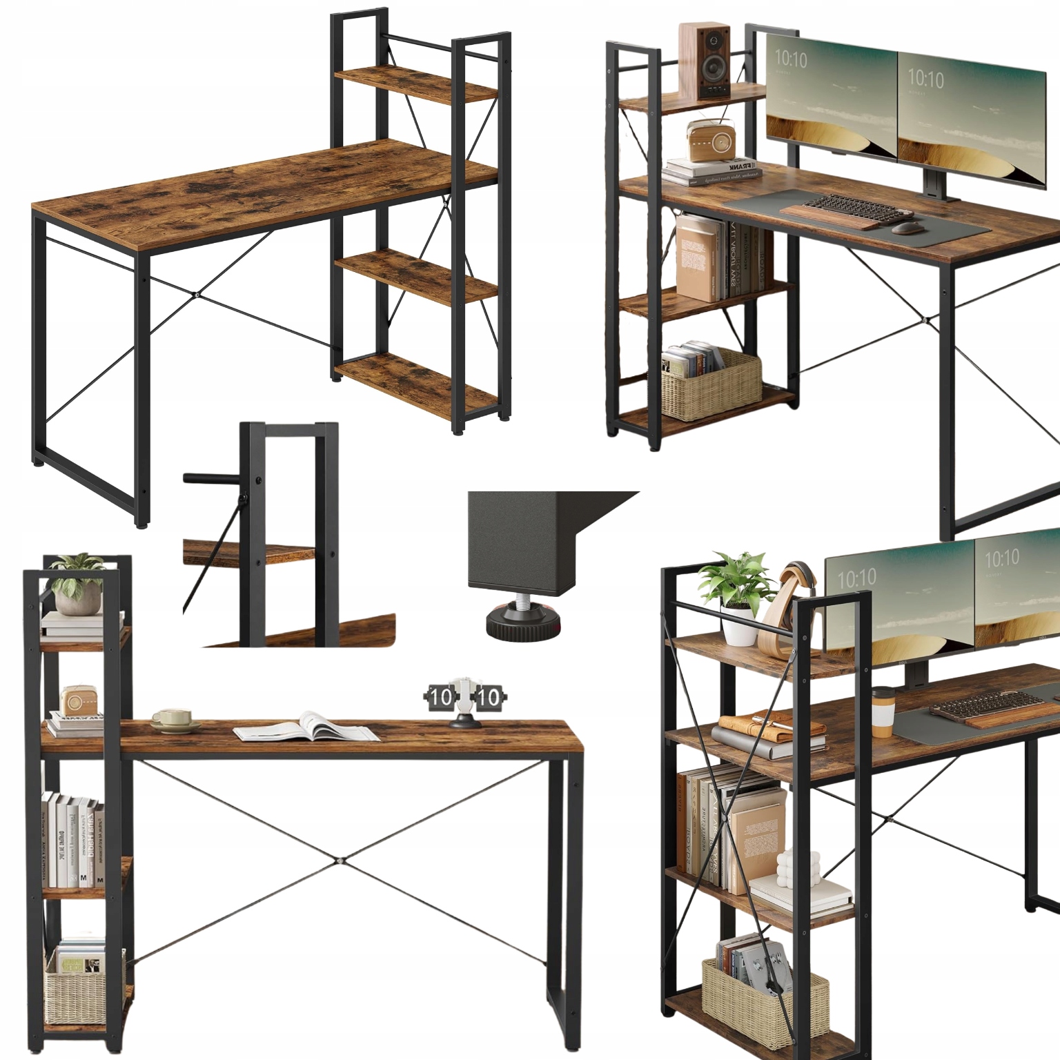 Počítačový stôl 137 cm s regálom a industriálnymi policami Loft Bronz na učenie