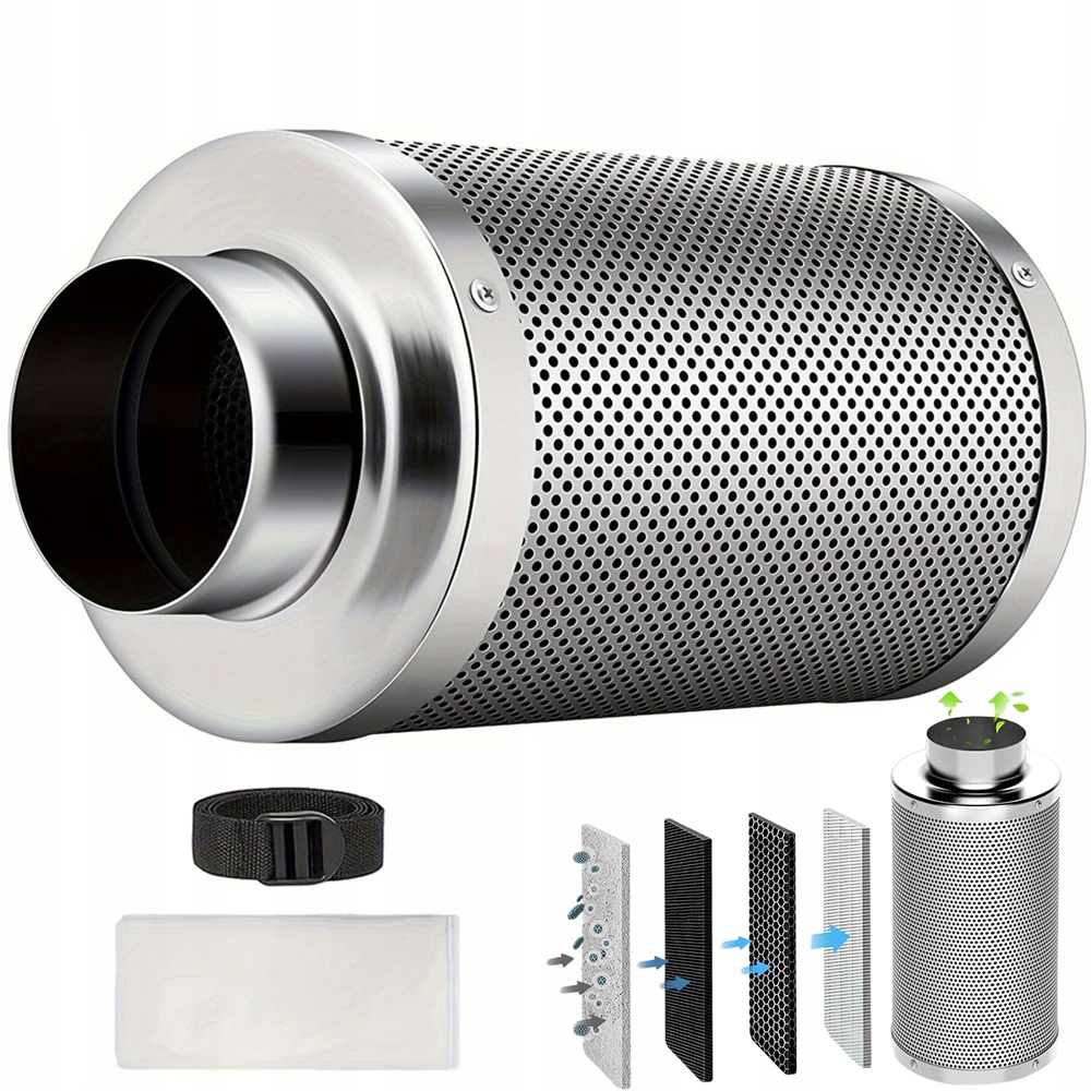 Ventilační Filtr 4" X 12" S Aktivním Uhlím Pro Dům A Skleník 100 X 300 MM