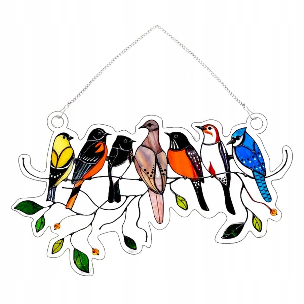 Závesná vitrážová tabuľa pre vtáky 20,5 x 12,5 cm
