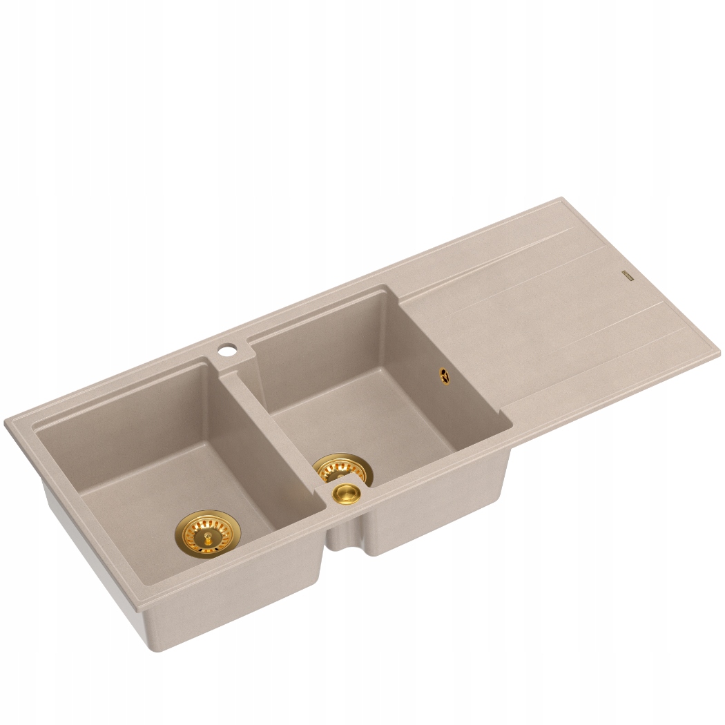 Quadron Evan 121 2-komorový drez 116x50x21 cm Béžový S Sifón Zlato