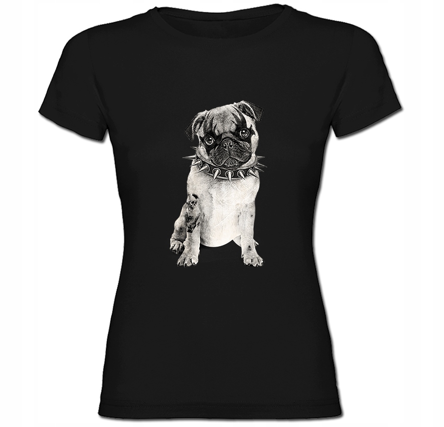 

Tshirt damski Pies Mops Pug Rock & Roll XXL