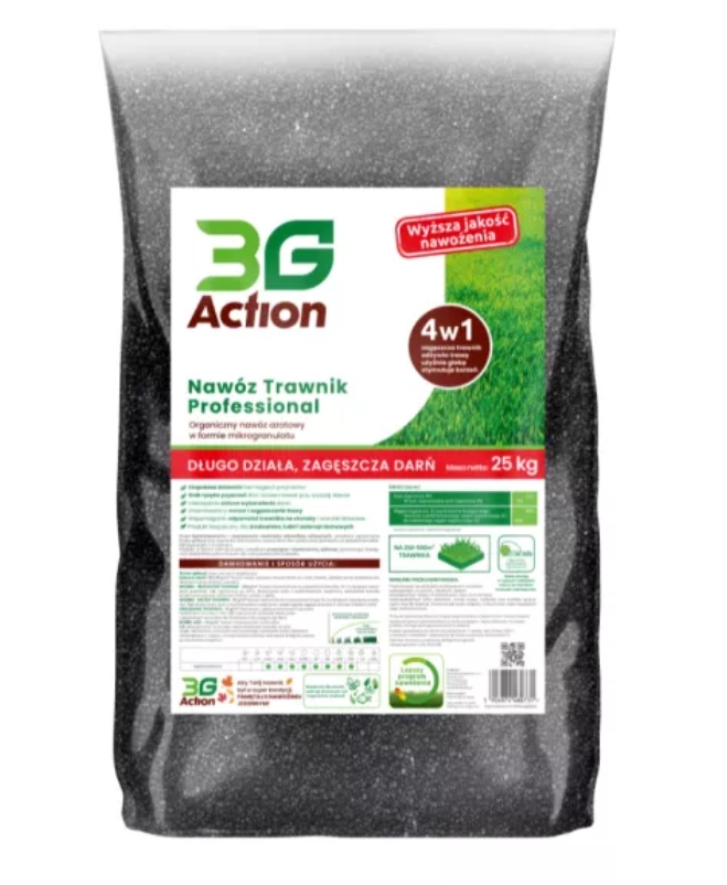 Biogardena 3G Action organiczny nawóz do trawników 25kg Działa do 5 msc