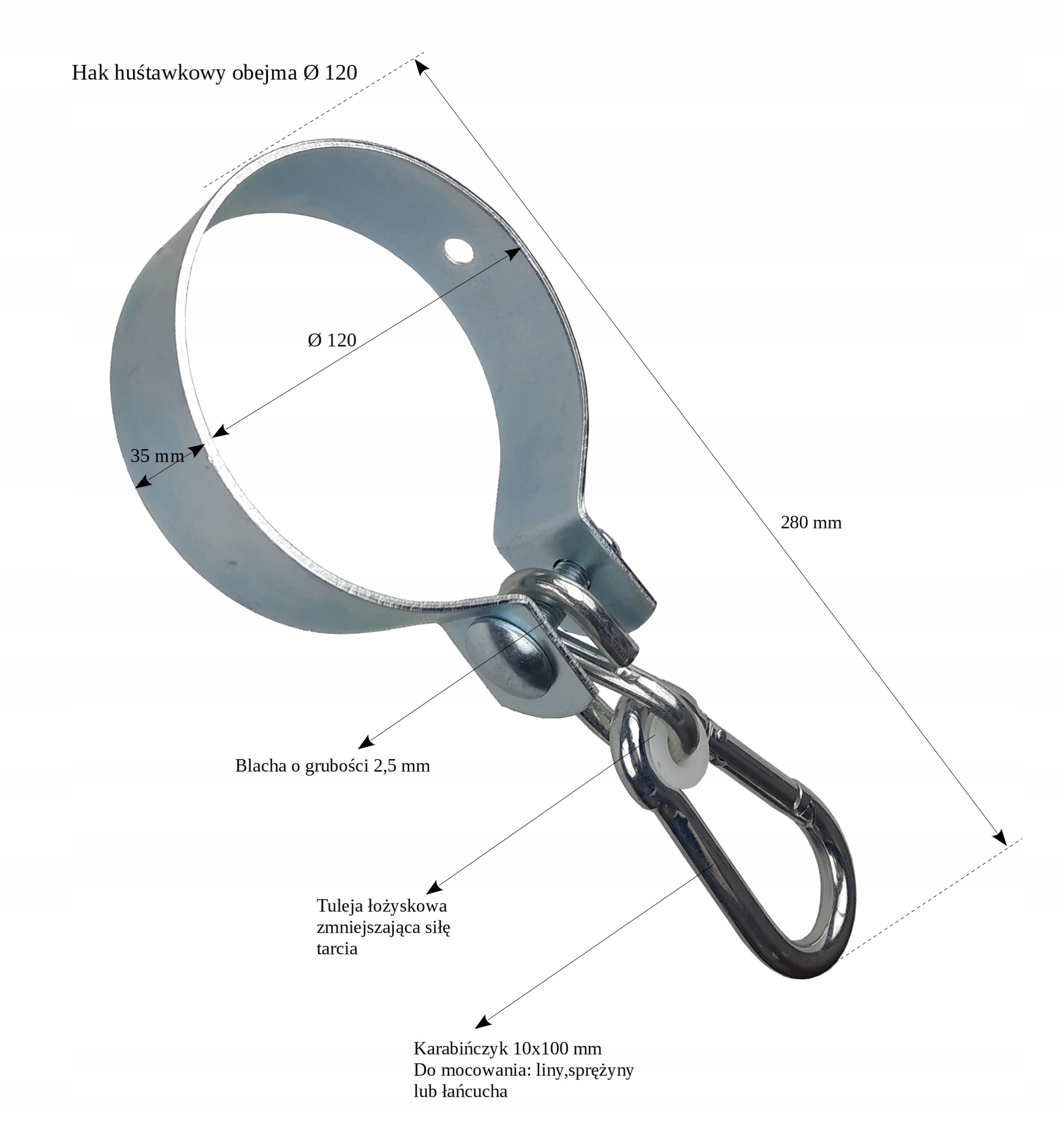 Mocowanie huśtawki obejma okrągła hak huśtawkowy 120 mm ocynk Producent Metalstyl