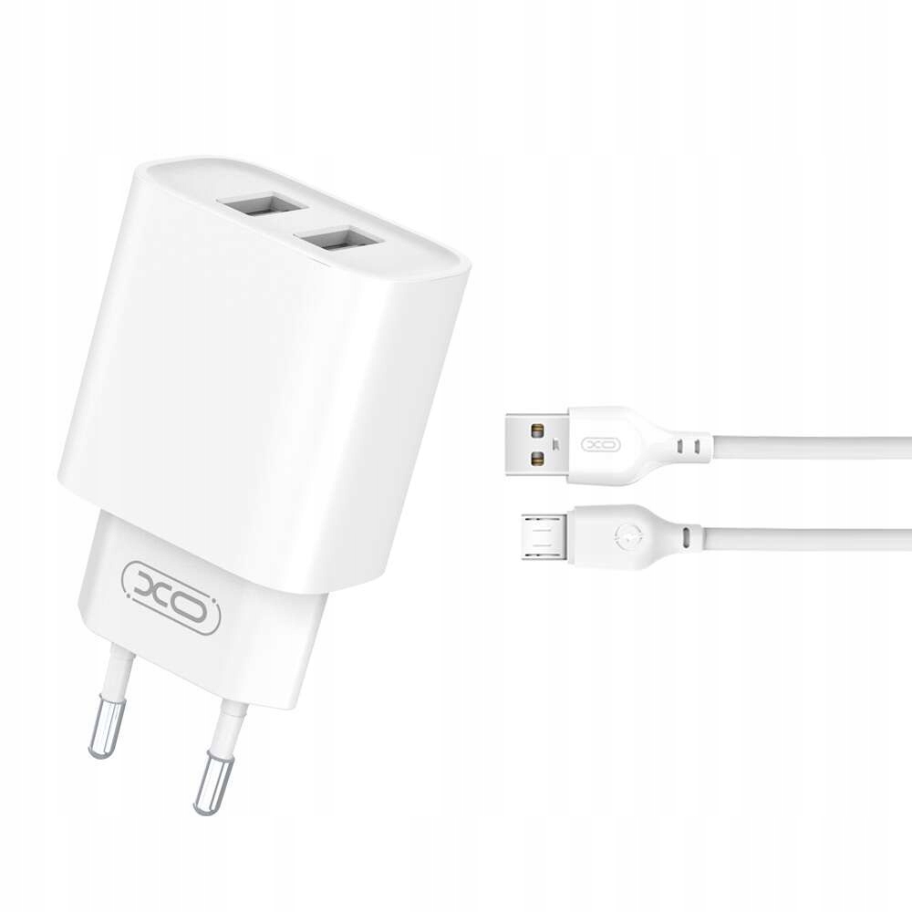 XO CE02C 2x USB-A 10,5W Biały + Kabel USB-A do microUSB