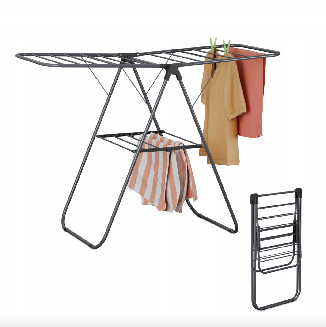 Levně Sušák Na Prádlo Skládací 2 Úrovně Kovová 93 X 136 X 58 CM Relaxdays