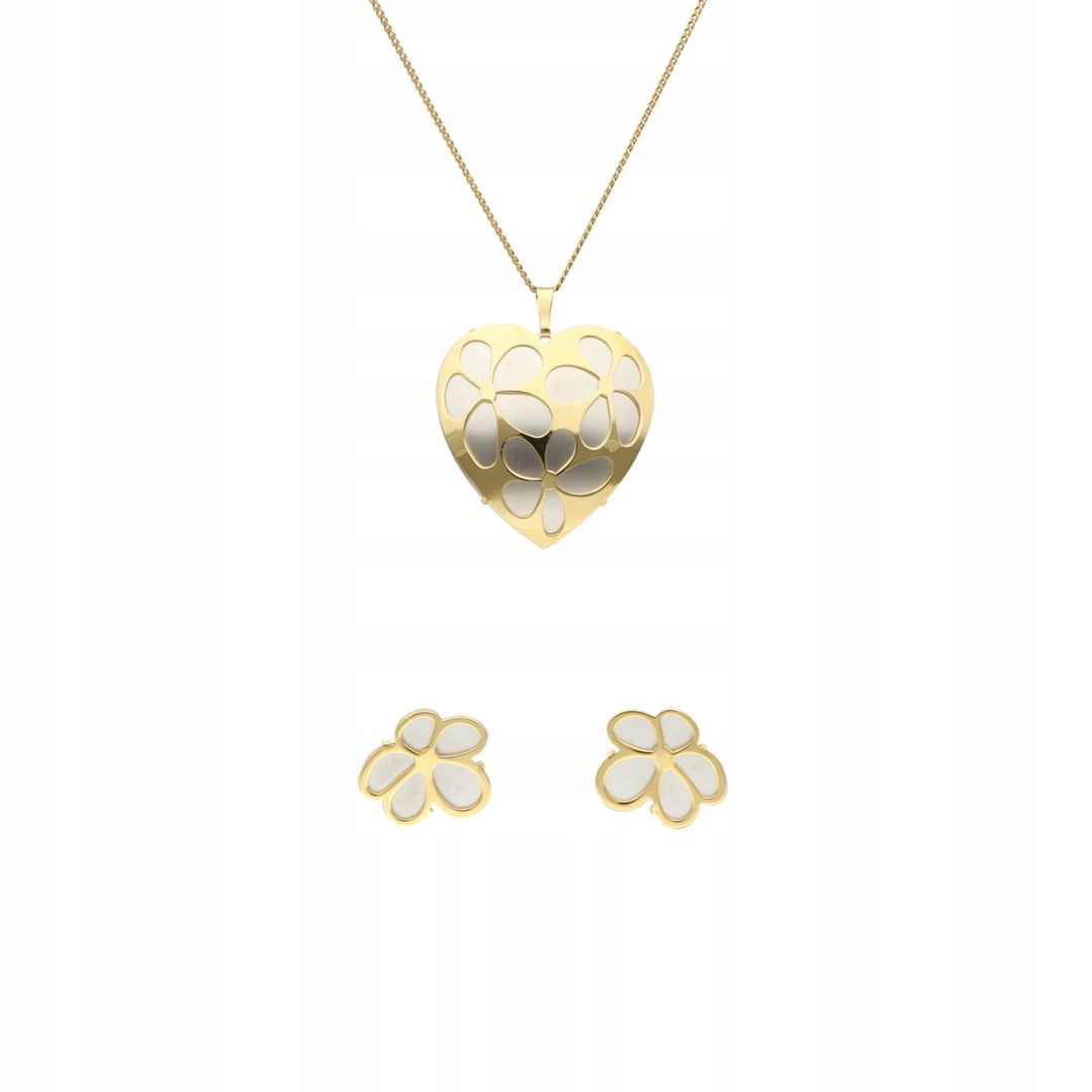 Komplet srdce, květiny, stříbro, pozlacené