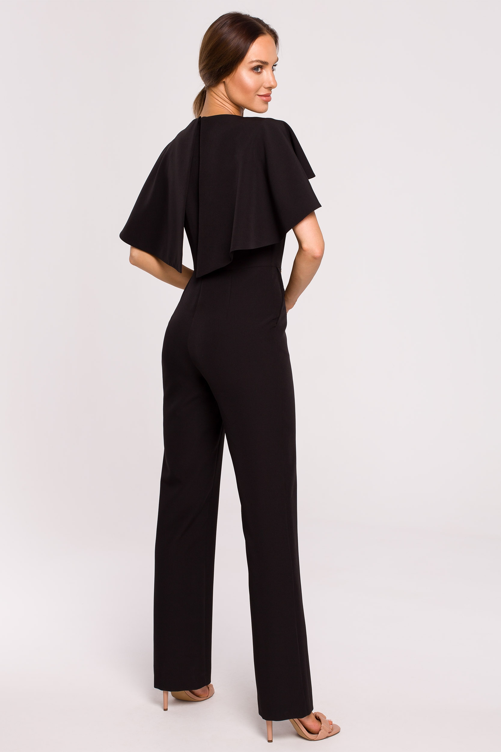 KOBIECY ELEGANCKI DAMSKI KOMBINEZON GŁADKI WYSZCZUPLAJĄCY CZARNY 36 S Kolor czarny