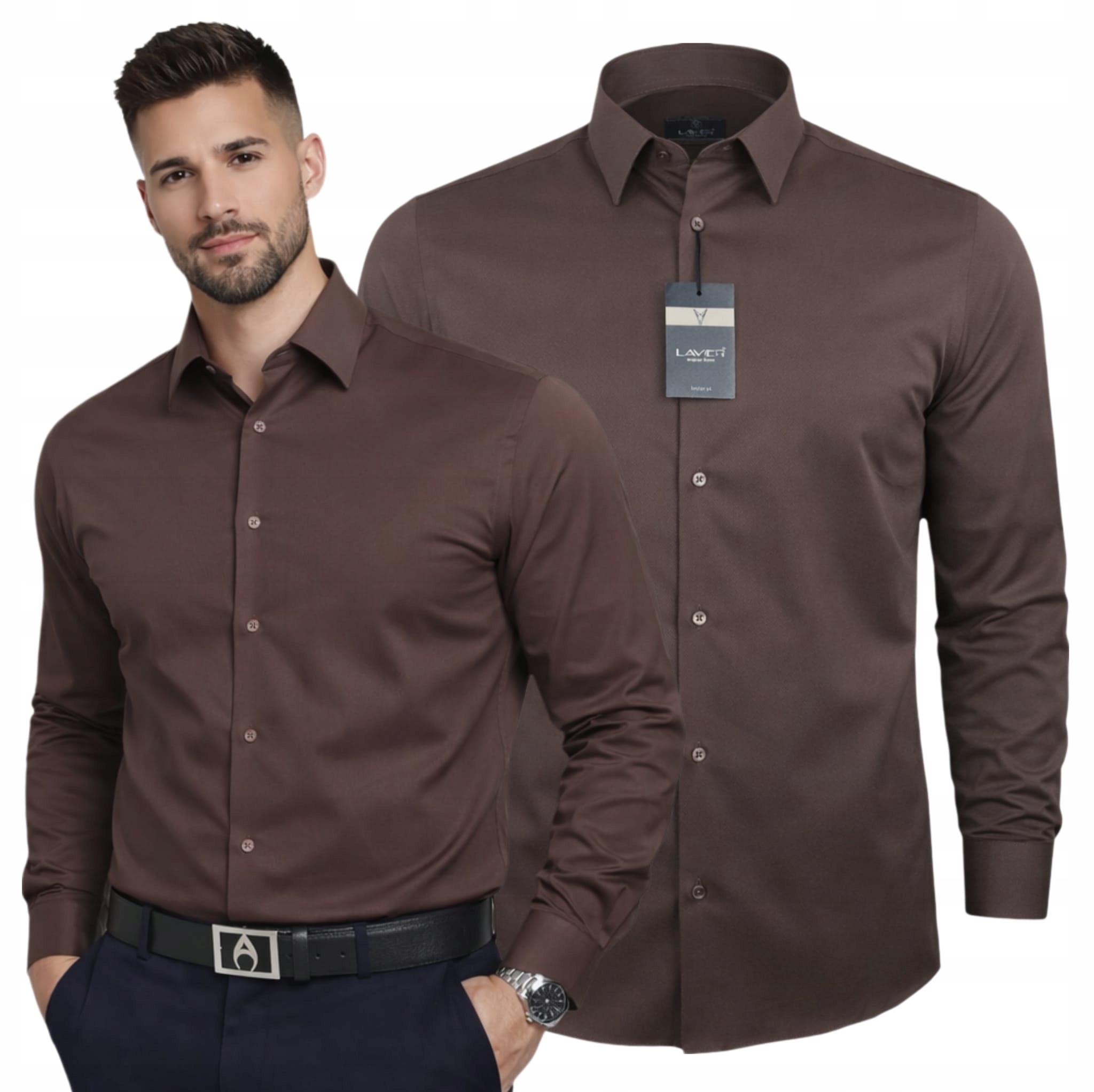 Pánská košile Regular Hnědá Lavier – elegantní bavlněná vel. S