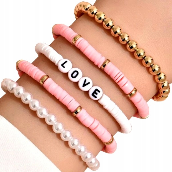 

Zestaw złotych bransoletek etnicznych boho perły