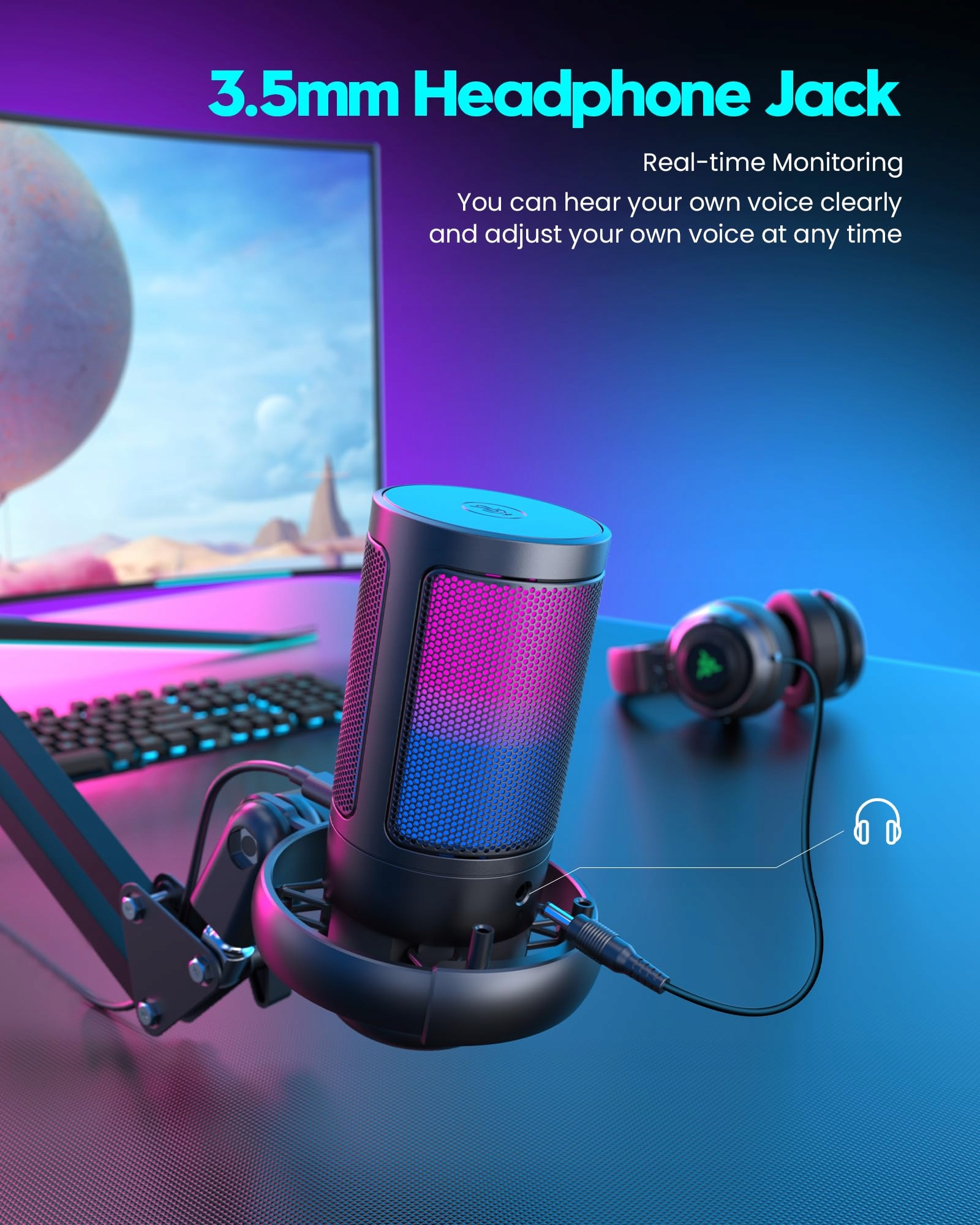 QIUOIO Gaming Mikrofon USB RGB Do Streamingu Podcastów PC PS4 PS5 MAC — miniatura 4