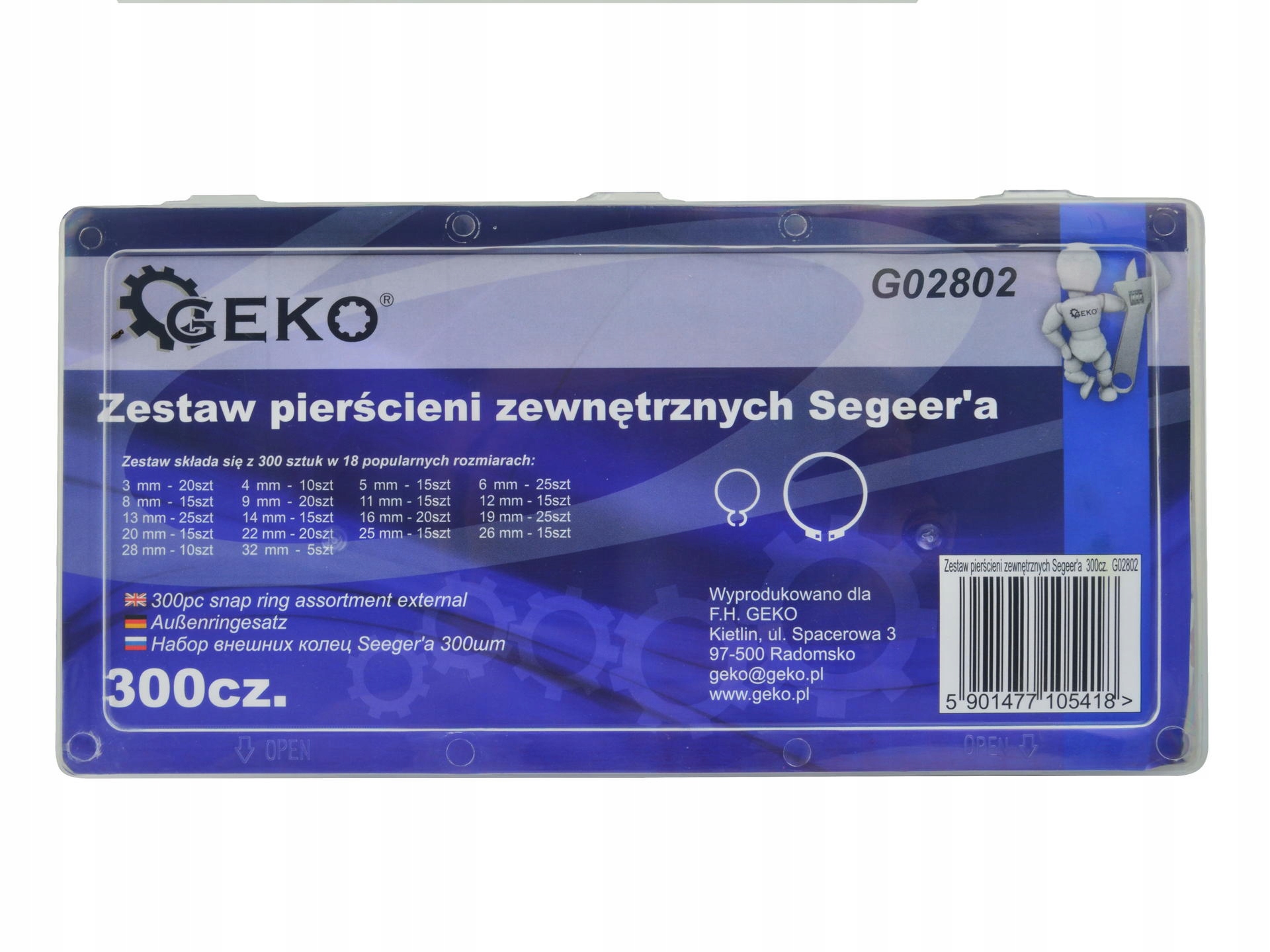 ZESTAW PIERŚCIENI ZEWNĘTRZNYCH SEEGER'A 300szt Marka Geko