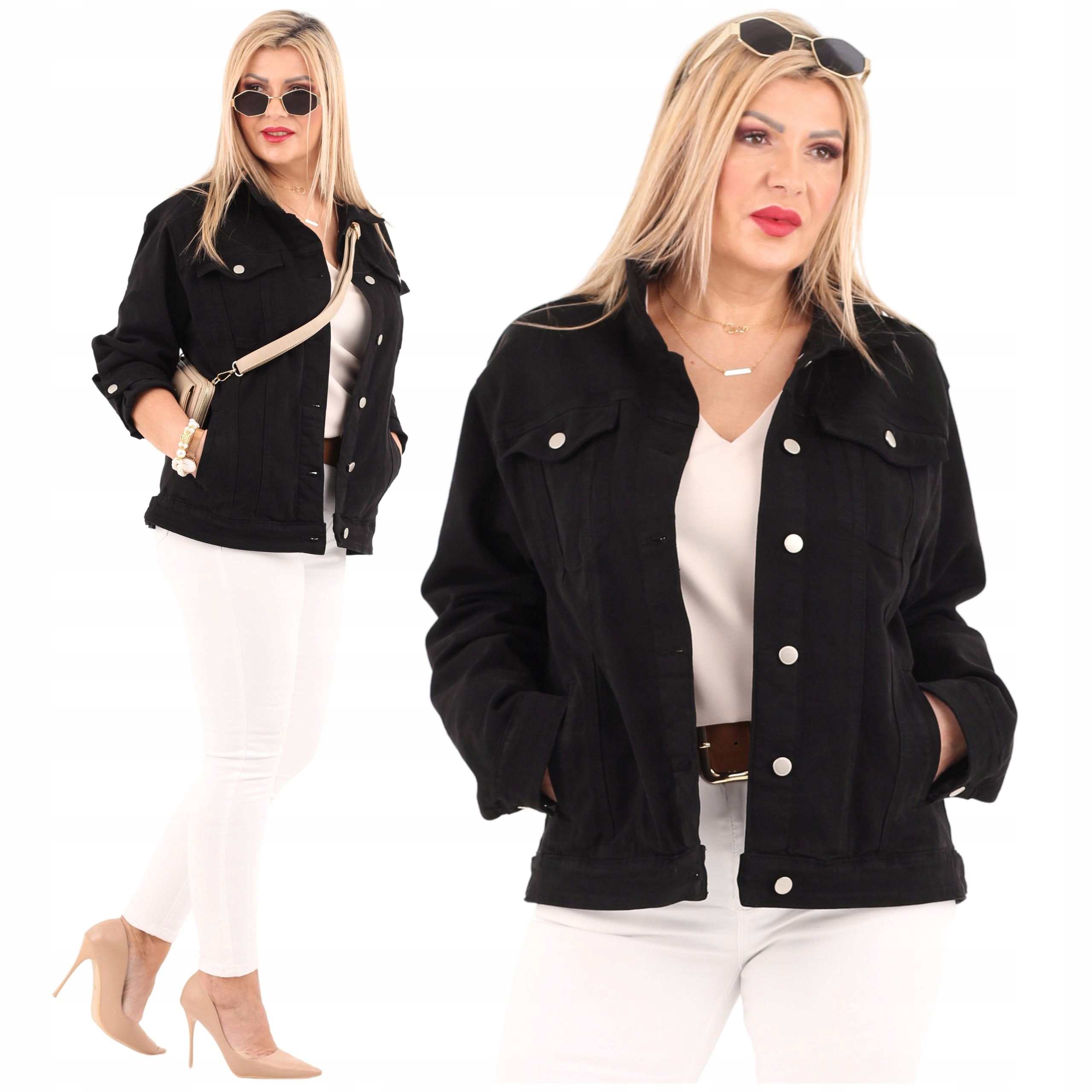 Katana Damska Duże Rozmiary Oversize Luźna Kurtka Jeansowa Sportowa Jeans