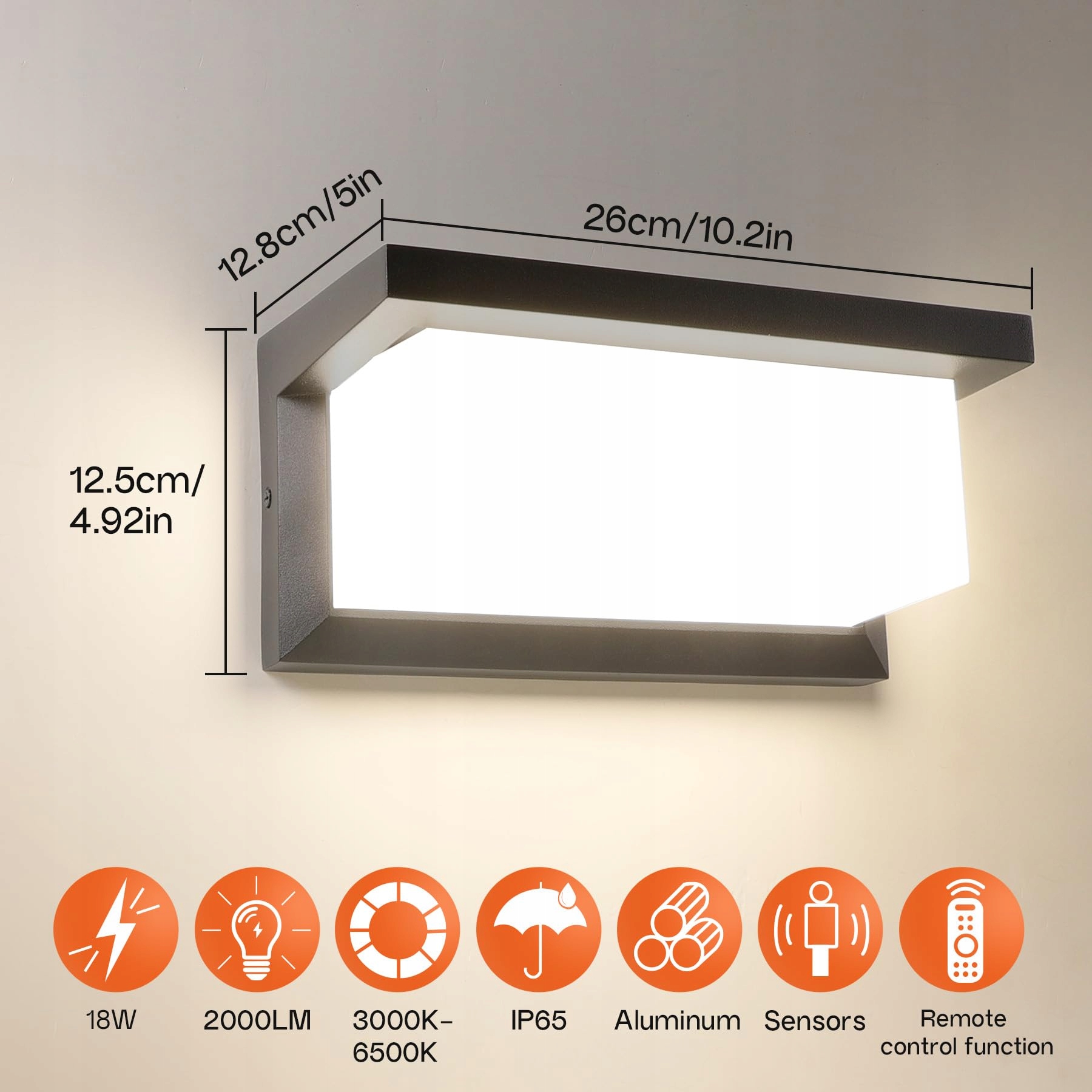 BOYIR Lampa Zewnętrzna LED z Czujnikiem Ruchu IP65 Dimmowalna 3000K-6500K — miniatura 5