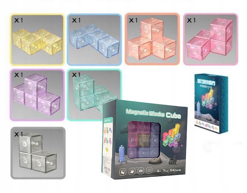 KOSTKA MAGNETYCZNA UKŁADANKA LOGICZNA KLOCKI Liczba elementów 7 szt.