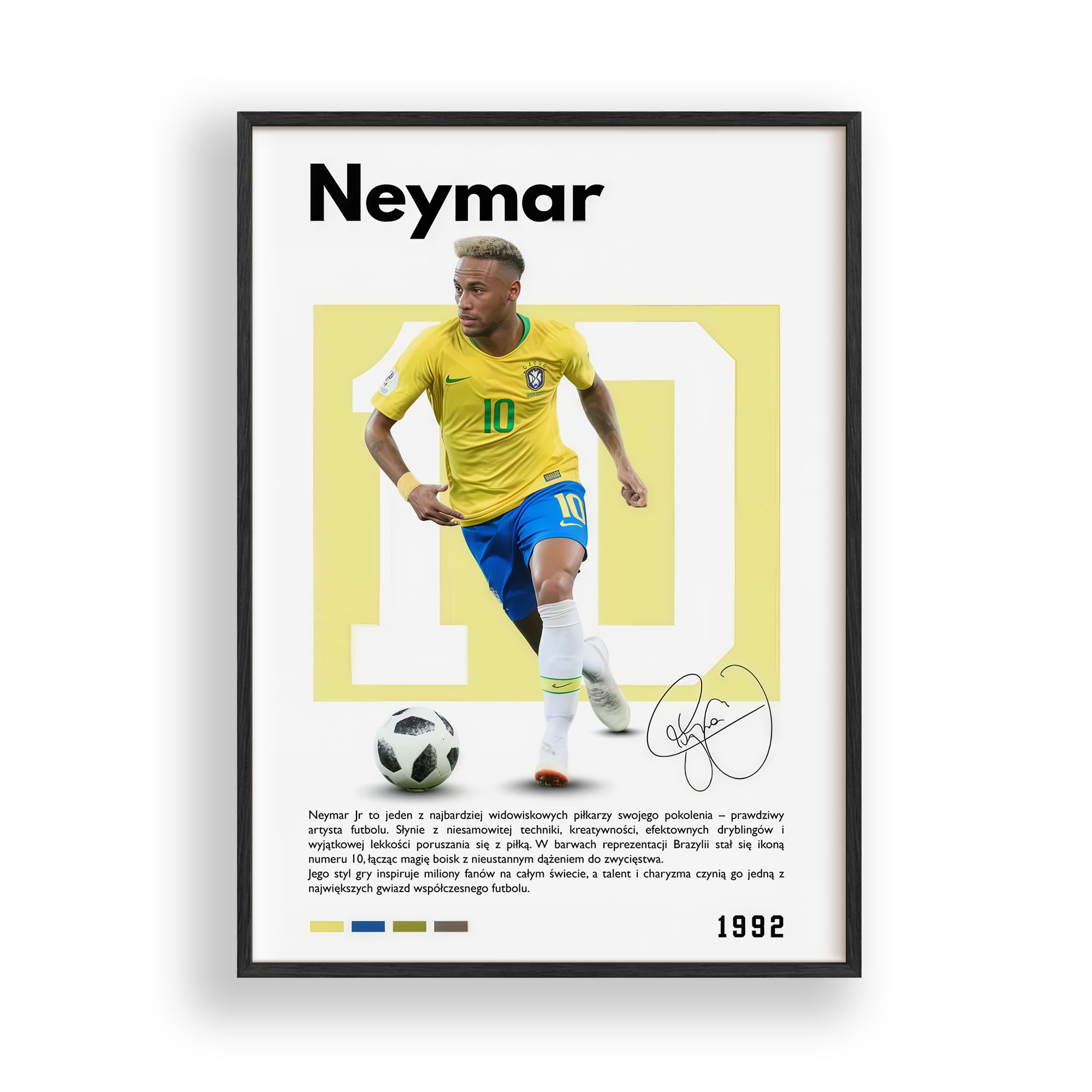 Plakat Neymar Brazylia Obraz Ramka Drewniana Czarna 30x40 cm